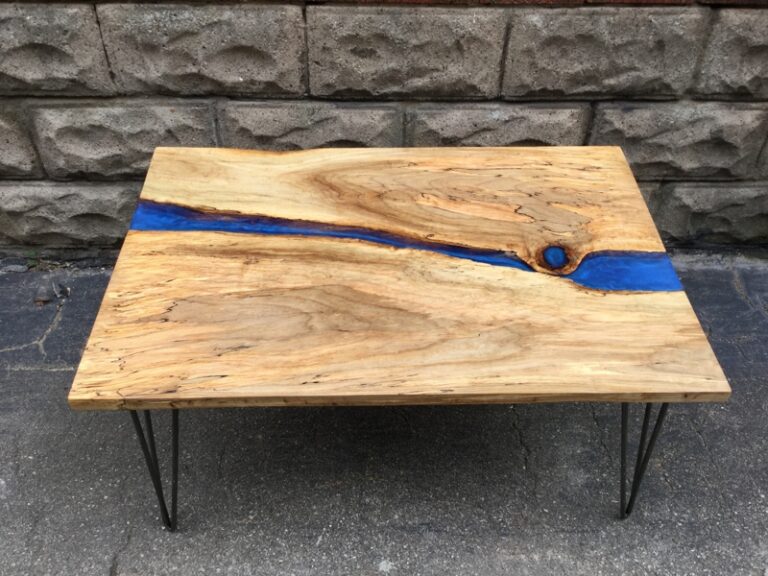 Wide Spalted Maple and Blue Epoxy River Table