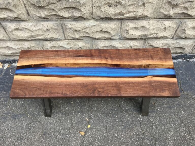 Blue Epoxy and Black Oak River Valley Bench